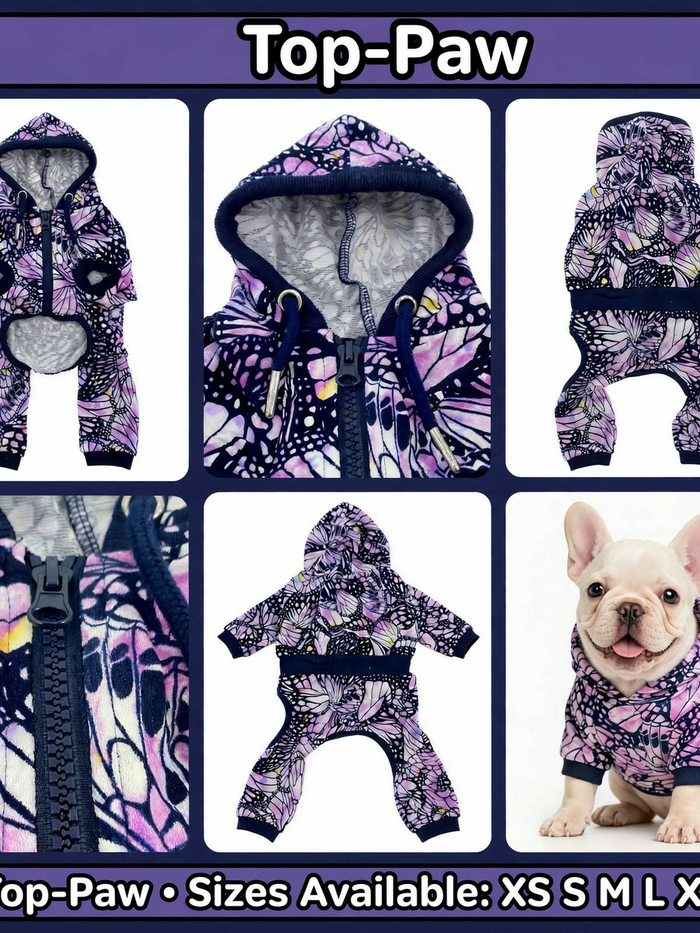 Top Paw Purple Butterfly Hooded One-Piece XS-XL
